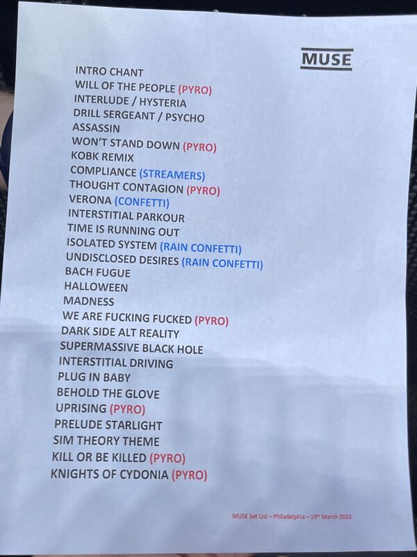 muse tour 23 setlist